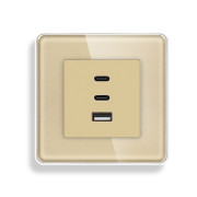 Розетка USB Type-C ELIOS з 65Вт, золота, настінна, дизайнерська, скляна рамка
