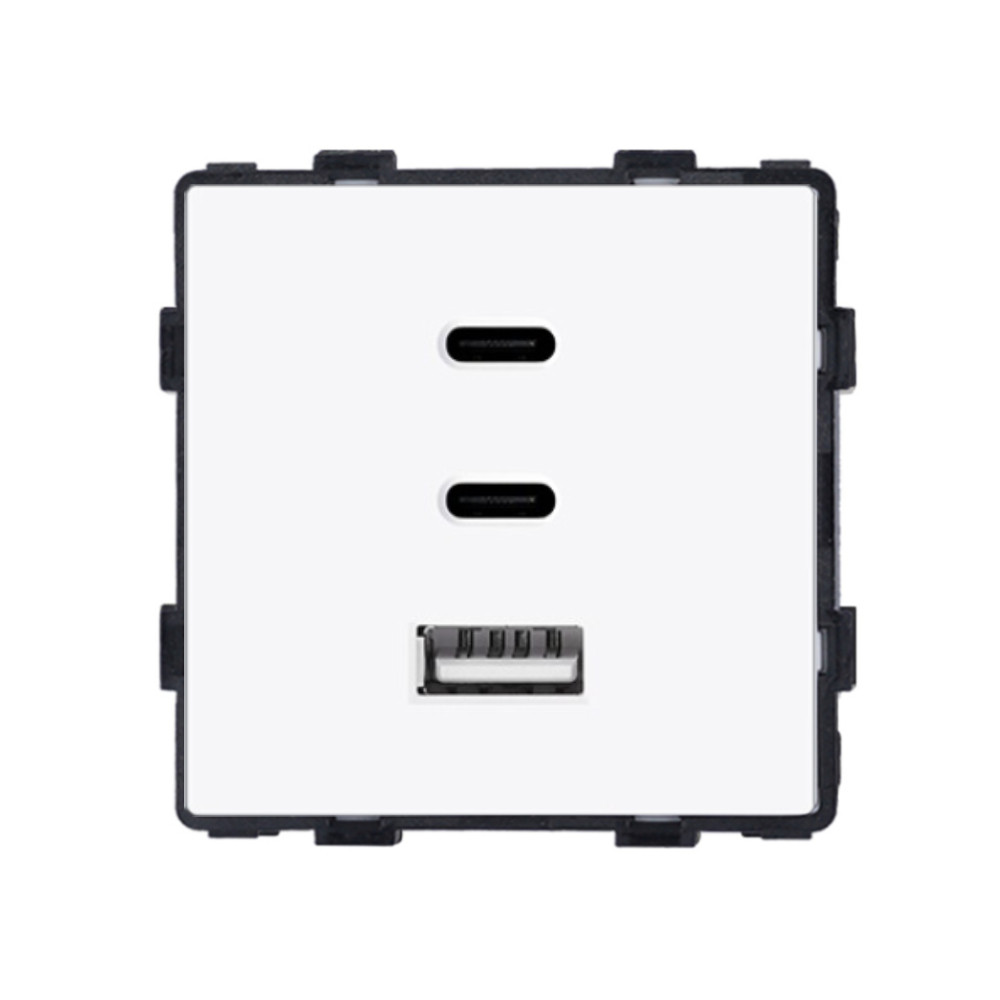 Розетка USB Type-C 65Вт, ELIOS, біла скляна рамка, настінна, дизайнерська, швидка зарядка