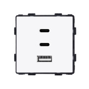Розетка USB Type-C 65Вт, ELIOS, біла скляна рамка, настінна, дизайнерська, швидка зарядка