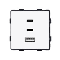 Розетка USB Type-C 65Вт, ELIOS, біла скляна рамка, настінна, дизайнерська, швидка зарядка