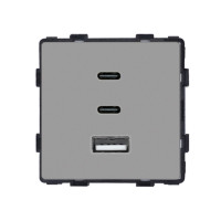 Розетка USB Type-C 65Вт, ELIOS, сіра скляна рамка, настінна, дизайнерська, швидка зарядка