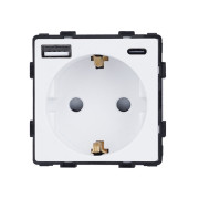 Електрична розетка з USB A+C 20 Вт для зарядки, ELIOS біла, з заземленням, 250 В 16 А