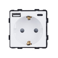 Електрична розетка з USB A+C 20 Вт для зарядки, ELIOS біла, з заземленням, 250 В 16 А