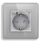 Електрична розетка ELIOS з кришкою IP44, заземлення, сіра, настінна дизайнерська, скляна рамка, 250В 16А