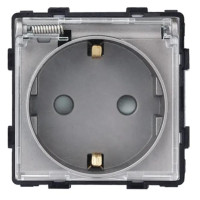 Електрична розетка ELIOS з кришкою IP44, із заземленням, шторки, сіра, настінна дизайнерська, 250В 16А