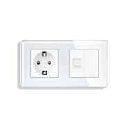 Розетка ELIOS силова + інтернет (RJ-45), біла, настінна дизайнерська, скляна рамка