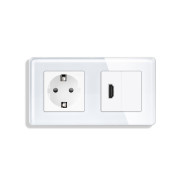Розетка HDMI ELIOS, біла, настінна дизайнерська, скляна рамка