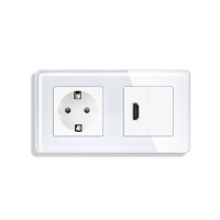 Розетка HDMI ELIOS, біла, настінна дизайнерська, скляна рамка