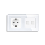 Розетка ELIOS з двома інтернет портами RJ-45, біла, настінна дизайнерська, скляна рамка