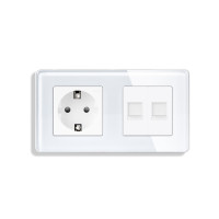 Розетка ELIOS з двома інтернет портами RJ-45, біла, настінна дизайнерська, скляна рамка