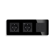 Розетка ELIOS з USB 20Вт, HDMI і Інтернет RJ-45, із заземленням, шторки, чорна, скляна рамка, 250В 16А