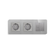 Розетка тримісна ELIOS Силова + Інтернет RJ-45, сіра, настінна, скляна рамка