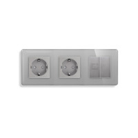 Розетка тримісна ELIOS Силова + Інтернет RJ-45, сіра, настінна, скляна рамка