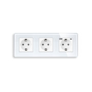 Розетка ELIOS з USB A+C 20Вт, із заземленням, шторки, біла, скляна рамка, 250В 16А