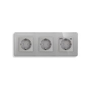 Розетка ELIOS з USB A+C 20Вт, із заземленням, шторки, сіра, скляна рамка, 250В 16А