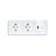 Розетка ELIOS з HDMI і Інтернет RJ-45, біла, настінна, скляна рамка