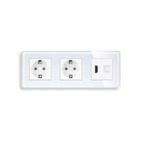 Розетка ELIOS з HDMI і Інтернет RJ-45, біла, настінна, скляна рамка