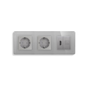 Розетка ELIOS з HDMI і Інтернет RJ-45, сіра, настінна, скляна рамка