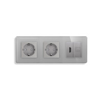 Розетка ELIOS з HDMI і Інтернет RJ-45, сіра, настінна, скляна рамка