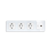 Розетка чотиримісна ELIOS Силова + Інтернет RJ-45 + ТБ, біла, настінна, скляна рамка