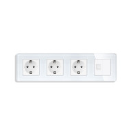 Розетка чотиримісна ELIOS Силова + Інтернет RJ-45, біла, настінна, скляна рамка
