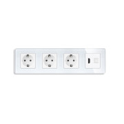 Розетка чотиримісна з HDMI і Інтернет RJ-45, ELIOS біла, настінна, скляна рамка