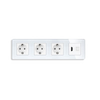 Розетка чотиримісна з HDMI і Інтернет RJ-45, ELIOS біла, настінна, скляна рамка