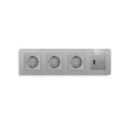 Розетка чотиримісна з HDMI і Інтернет RJ-45, ELIOS сіра, настінна, скляна рамка