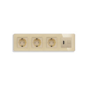 Розетка чотиримісна з HDMI і Інтернет RJ-45, ELIOS золота, настінна, скляна рамка