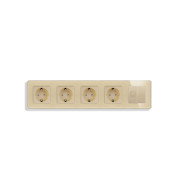 Розетка п’ятимісна ELIOS Силова + Інтернет RJ-45, золота, настінна, скляна рамка