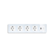 Розетка п’ятимісна з HDMI і Інтернет RJ-45, ELIOS біла, настінна, скляна рамка