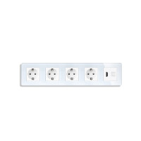 Розетка п’ятимісна з HDMI і Інтернет RJ-45, ELIOS біла, настінна, скляна рамка