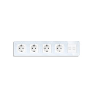 Розетка п’ятимісна з двома інтернет портами RJ-45, ELIOS біла, настінна дизайнерська, скляна рамка