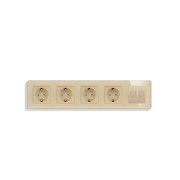 Розетка п’ятимісна з двома інтернет портами RJ-45, ELIOS золота, настінна дизайнерська, скляна рамка