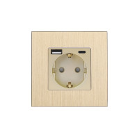 Розетка WALLPAD з USB A+C 20Вт для зарядки, заземлення, золота алюмінієва рамка, сенсорна настінна 250В 16А