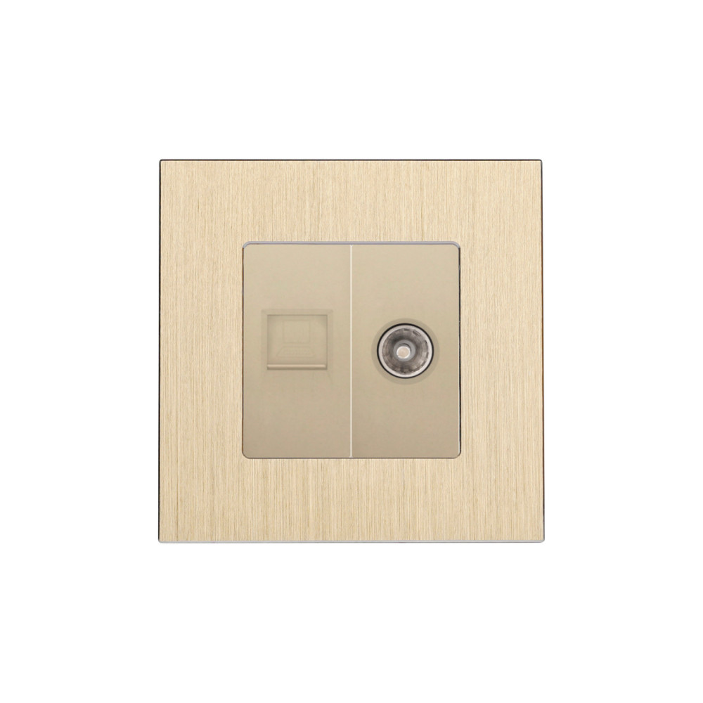 Комп’ютерна розетка RJ-45 + ТВ розетка WALLPAD, алюмінієва рамка, золото, сучасний стиль