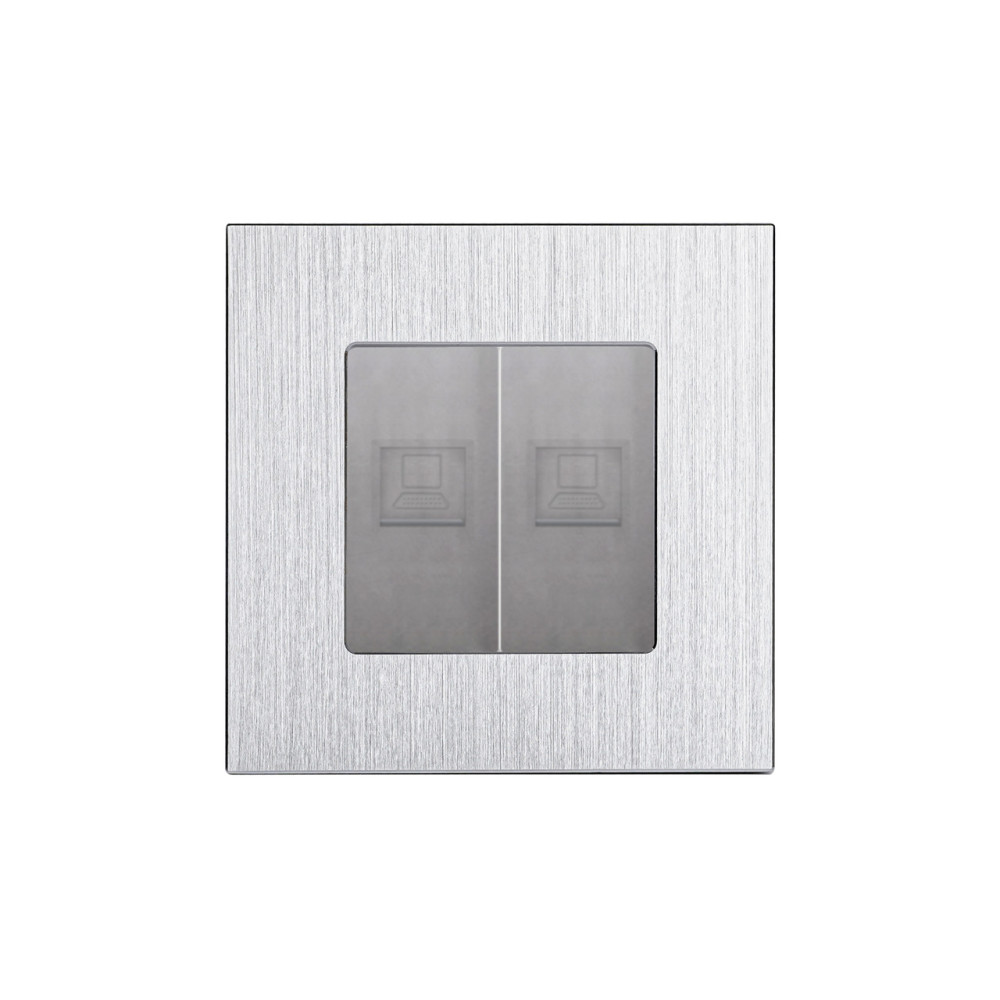 Розетка комп’ютерна подвійна RJ-45 WALLPAD, сіра, алюмінієва рамка, дизайнерська настінна