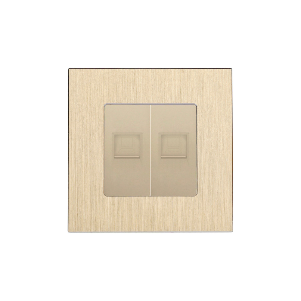 Розетка комп’ютерна подвійна RJ-45 WALLPAD, золота, алюмінієва рамка, дизайнерська настінна