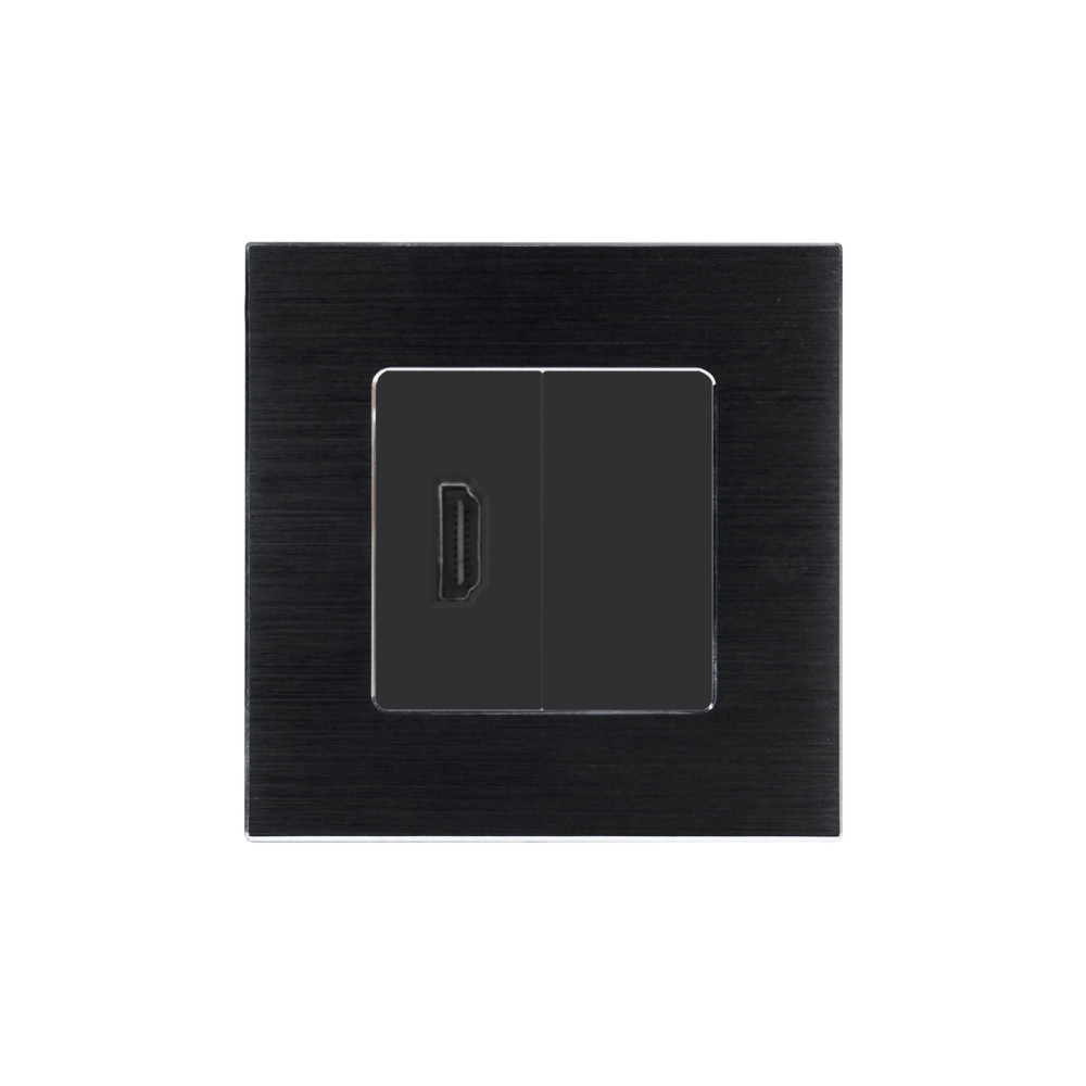 Розетка HDMI WALLPAD, чорна, алюмінієва рамка, настінна для телевізора, дизайнерська