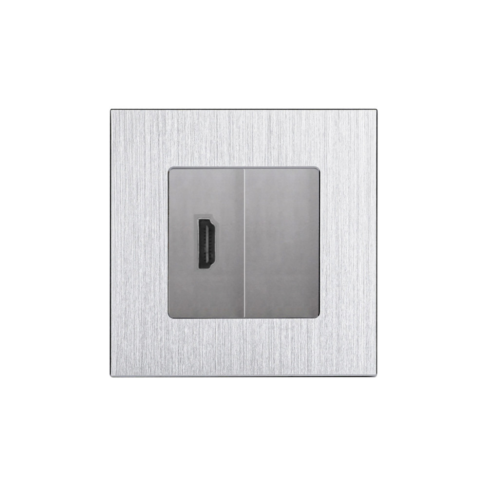 Розетка HDMI WALLPAD, сіра, алюмінієва рамка, настінна для телевізора, дизайнерська