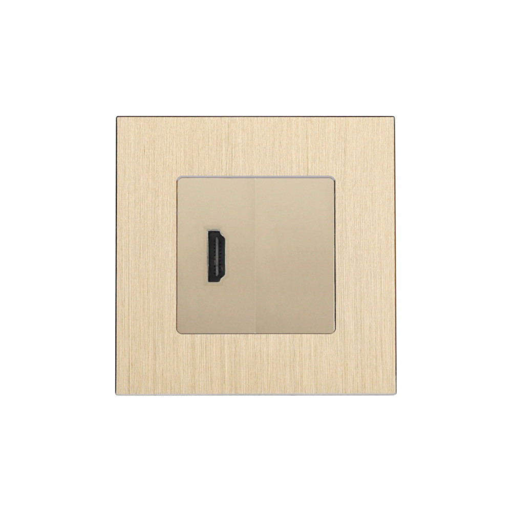 Розетка HDMI WALLPAD, золота, алюмінієва рамка, настінна для телевізора, дизайнерська