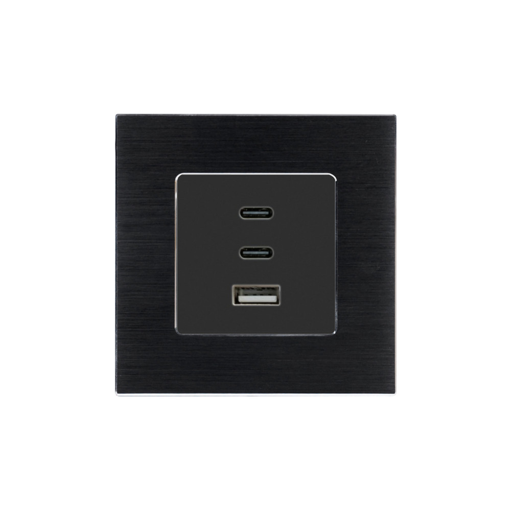 Розетка USB Type-C WALLPAD з 65Вт, чорна, настінна, дизайнерська, алюмінієва рамка
