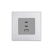 Розетка USB Type-C WALLPAD з 65Вт, сіра, настінна, дизайнерська, алюмінієва рамка