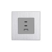 Розетка USB Type-C WALLPAD з 65Вт, сіра, настінна, дизайнерська, алюмінієва рамка