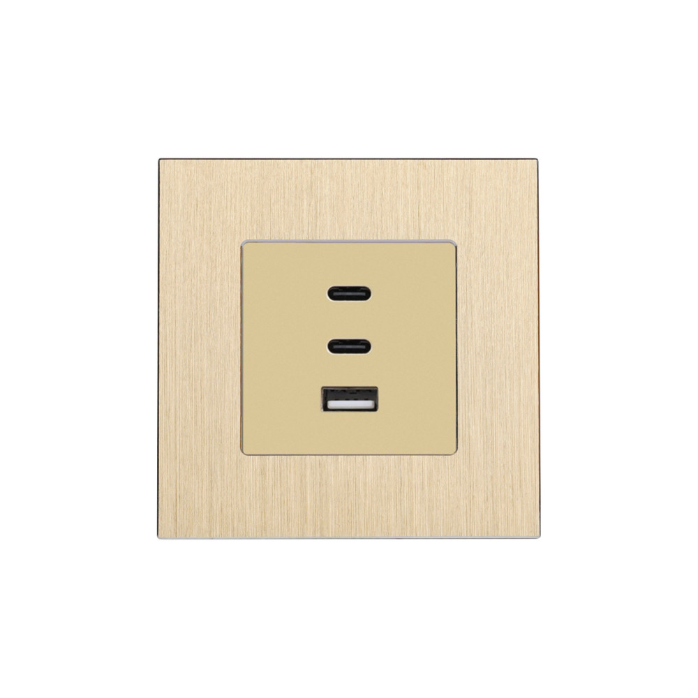 Розетка USB Type-C WALLPAD з 65Вт, золота, настінна, дизайнерська, алюмінієва рамка