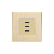 Розетка USB Type-C WALLPAD з 65Вт, золота, настінна, дизайнерська, алюмінієва рамка