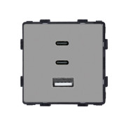 Розетка USB Type-C 65Вт, WALLPAD, сіра алюмінієва рамка, настінна, дизайнерська, швидка зарядка
