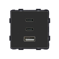 Розетка USB Type-C 65Вт, WALLPAD, чорна алюмінієва рамка, настінна, дизайнерська, швидка зарядка