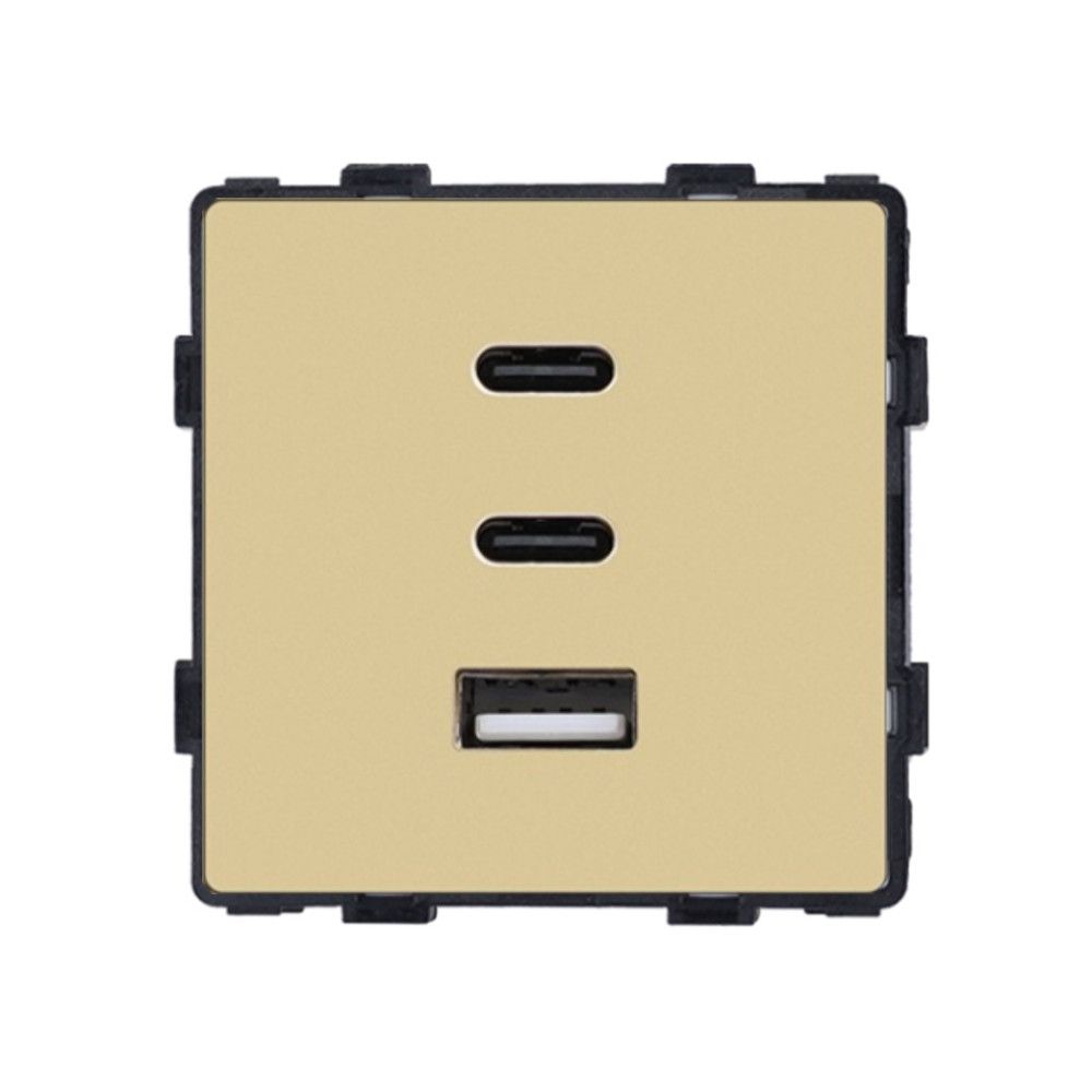 Розетка USB Type-C 65Вт, WALLPAD, золота алюмінієва рамка, настінна, дизайнерська, швидка зарядка