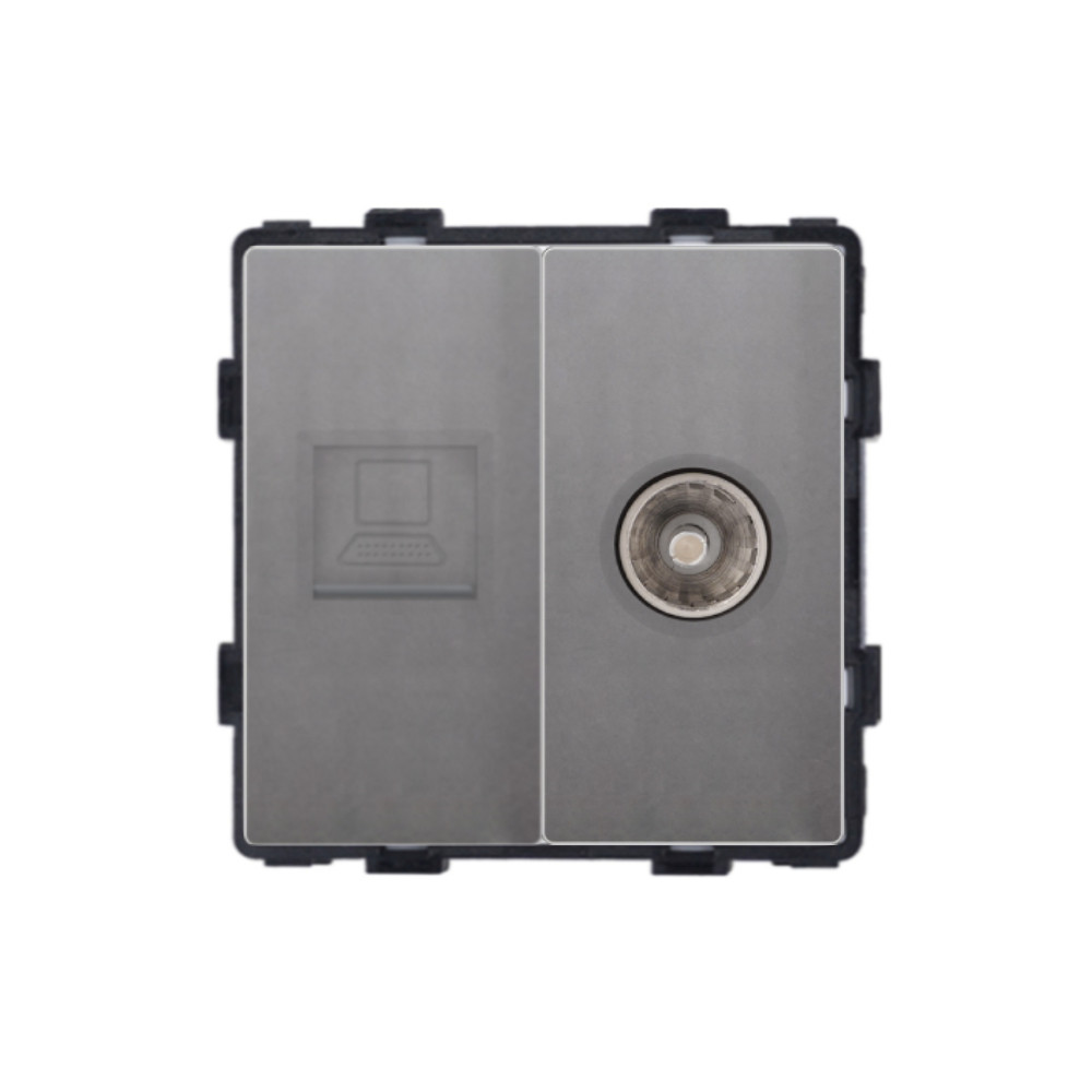 Розетка комп’ютерна RJ-45 і ТВ WALLPAD сіра, настінна дизайнерська